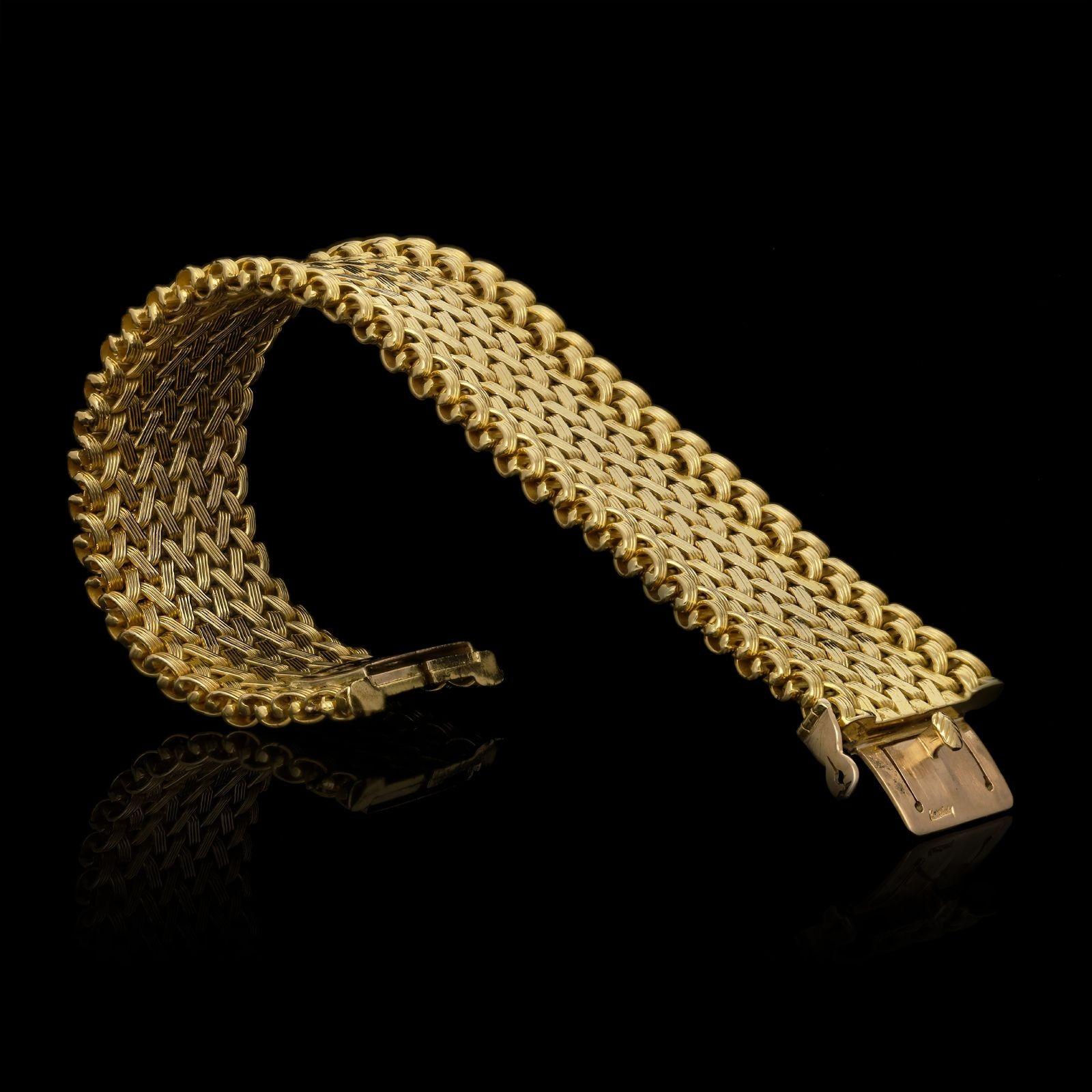 Kutchinsky Stylish 18ct Gold Woven Mesh Bracelet 1966 In Excellent Condition In London, GB