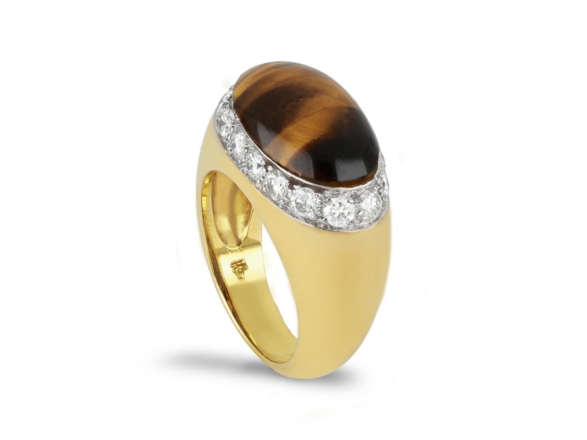 Bague Kutchinsky en œil de tigre et diamants, anglaise, 1972. Bon état - En vente à London, GB
