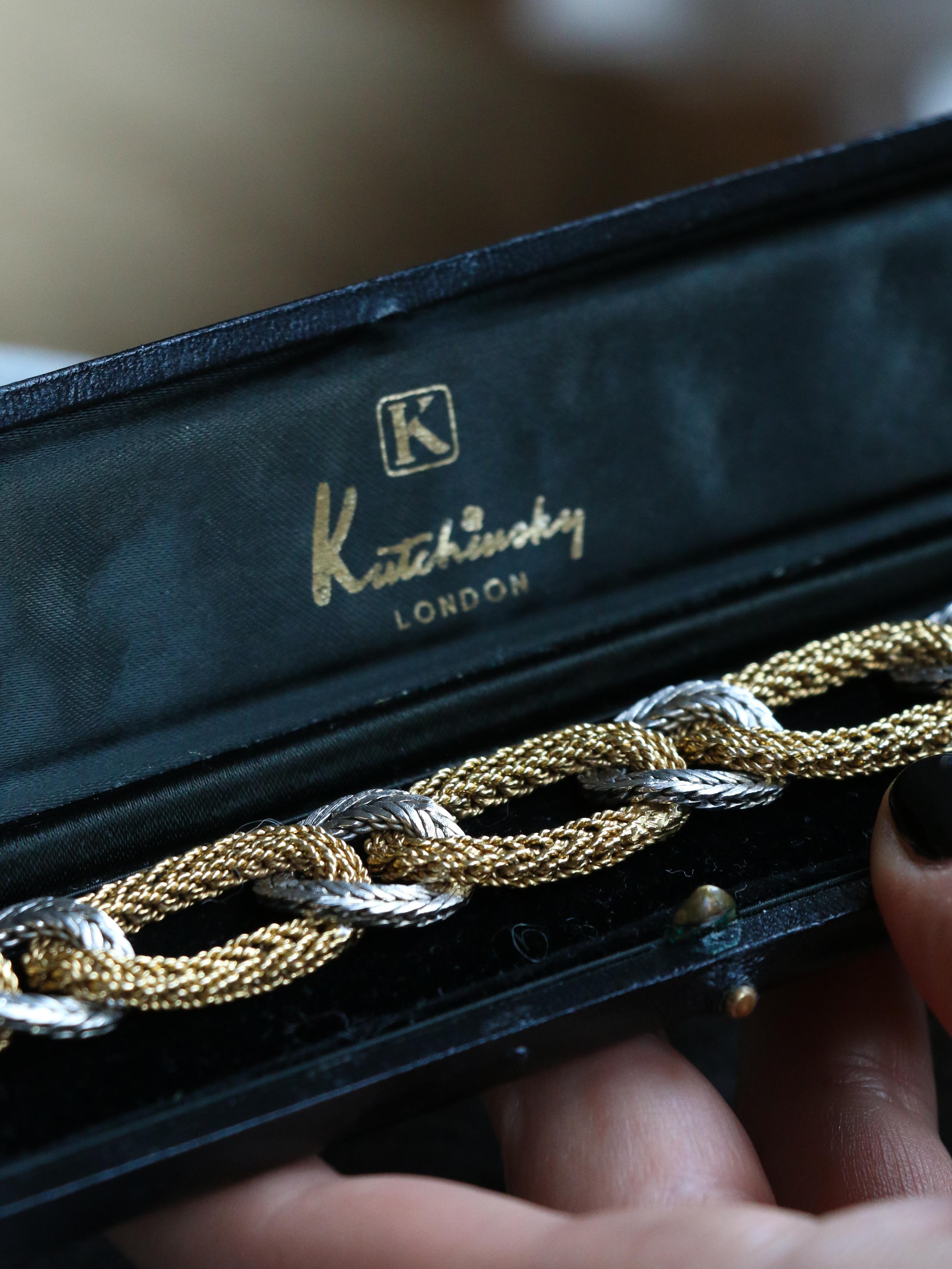 KUTCHINSKY Vintage braided yellow and white gold bracelet For Sale 7