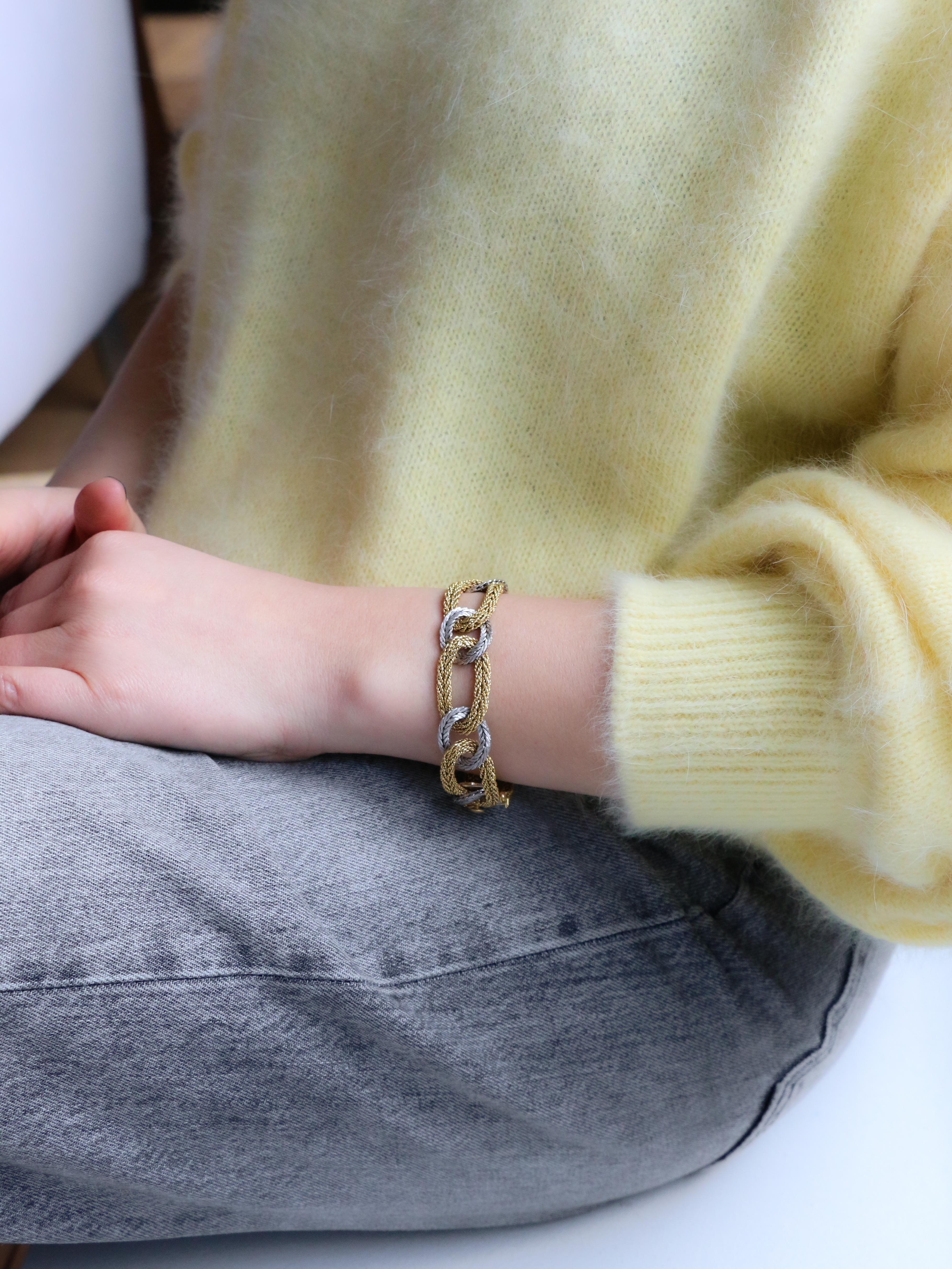 KUTCHINSKY Vintage braided yellow and white gold bracelet For Sale 9