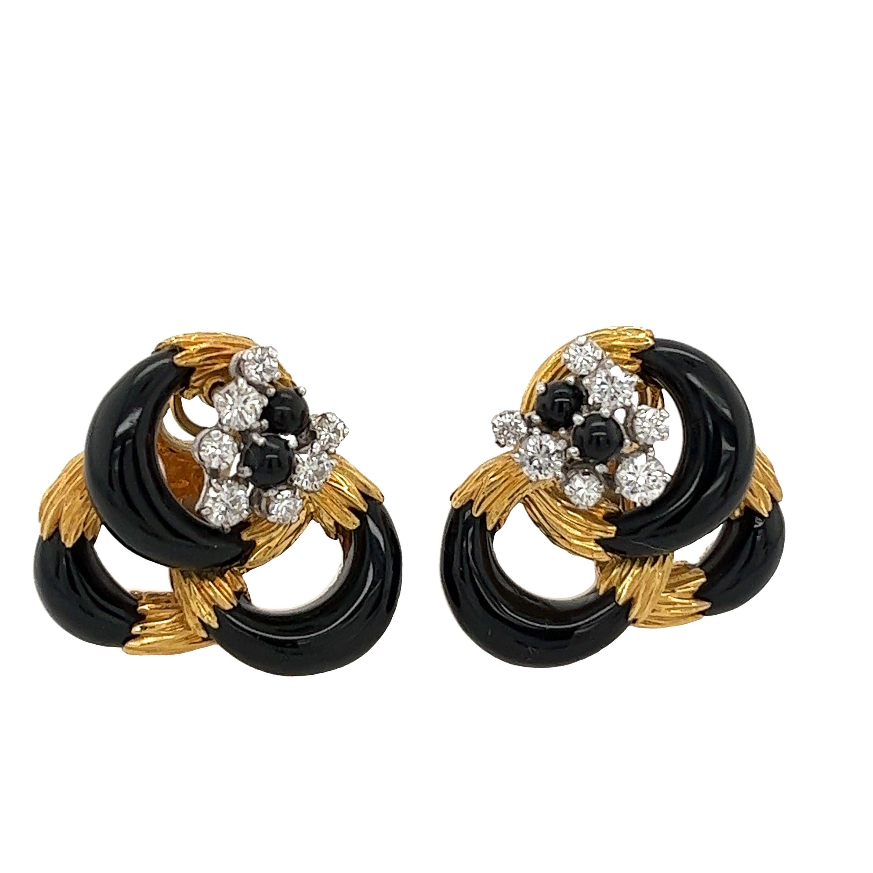 Kutchinsky Vintage Diamond Earrings Black Enamel Set In 18ct Yellow Gold 5