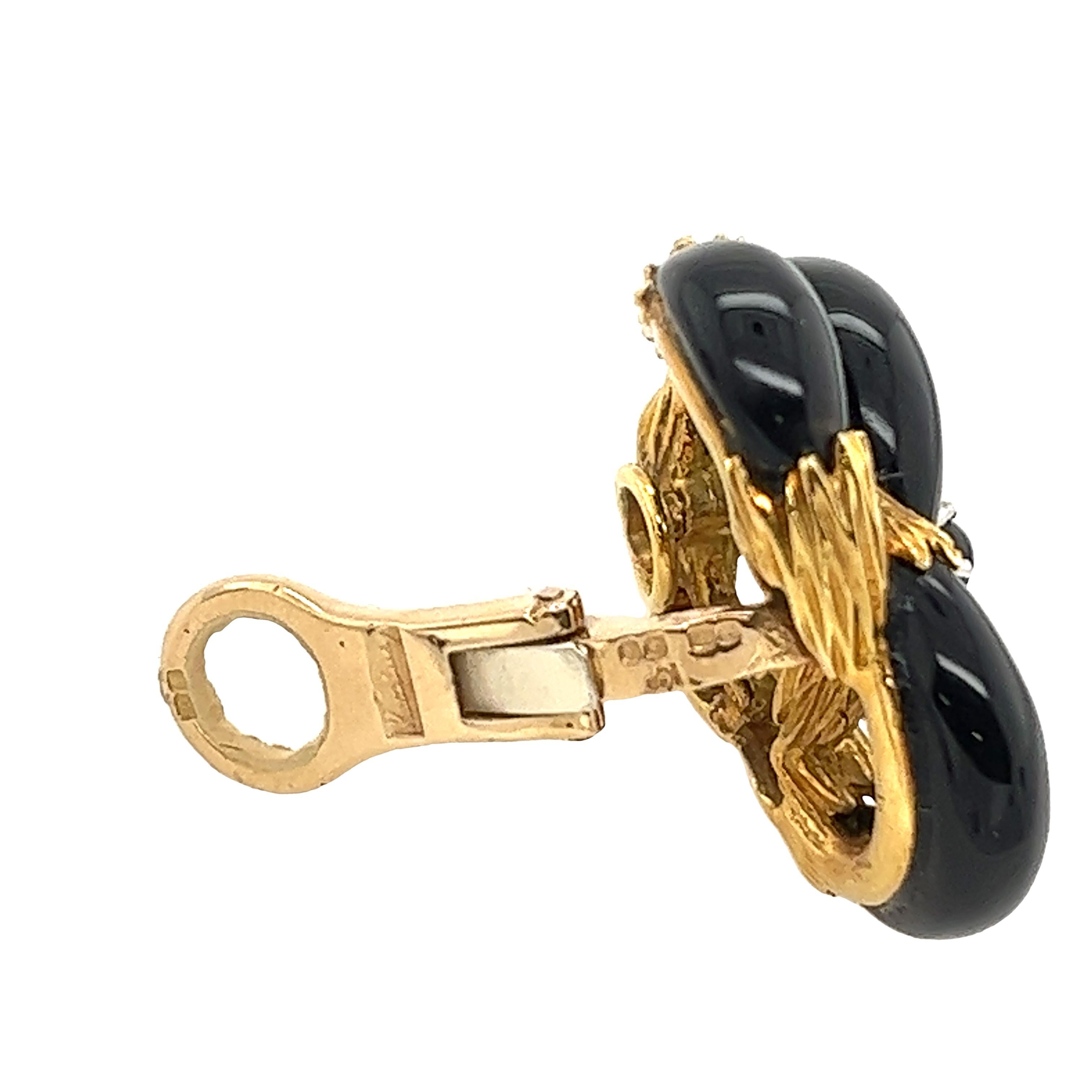 Women's Kutchinsky Vintage Diamond Earrings Black Enamel Set In 18ct Yellow Gold For Sale