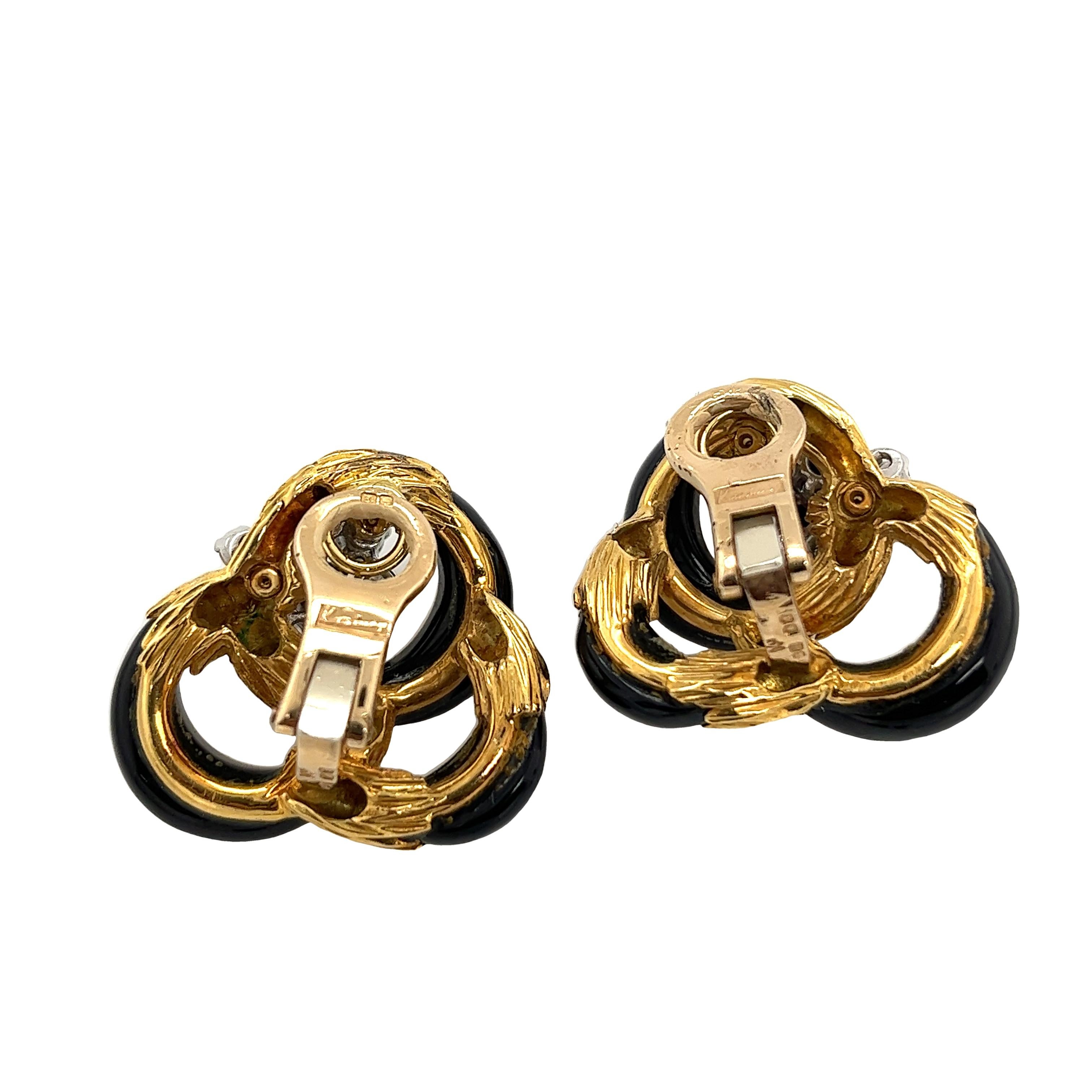 Kutchinsky Vintage Diamond Earrings Black Enamel Set In 18ct Yellow Gold For Sale 4