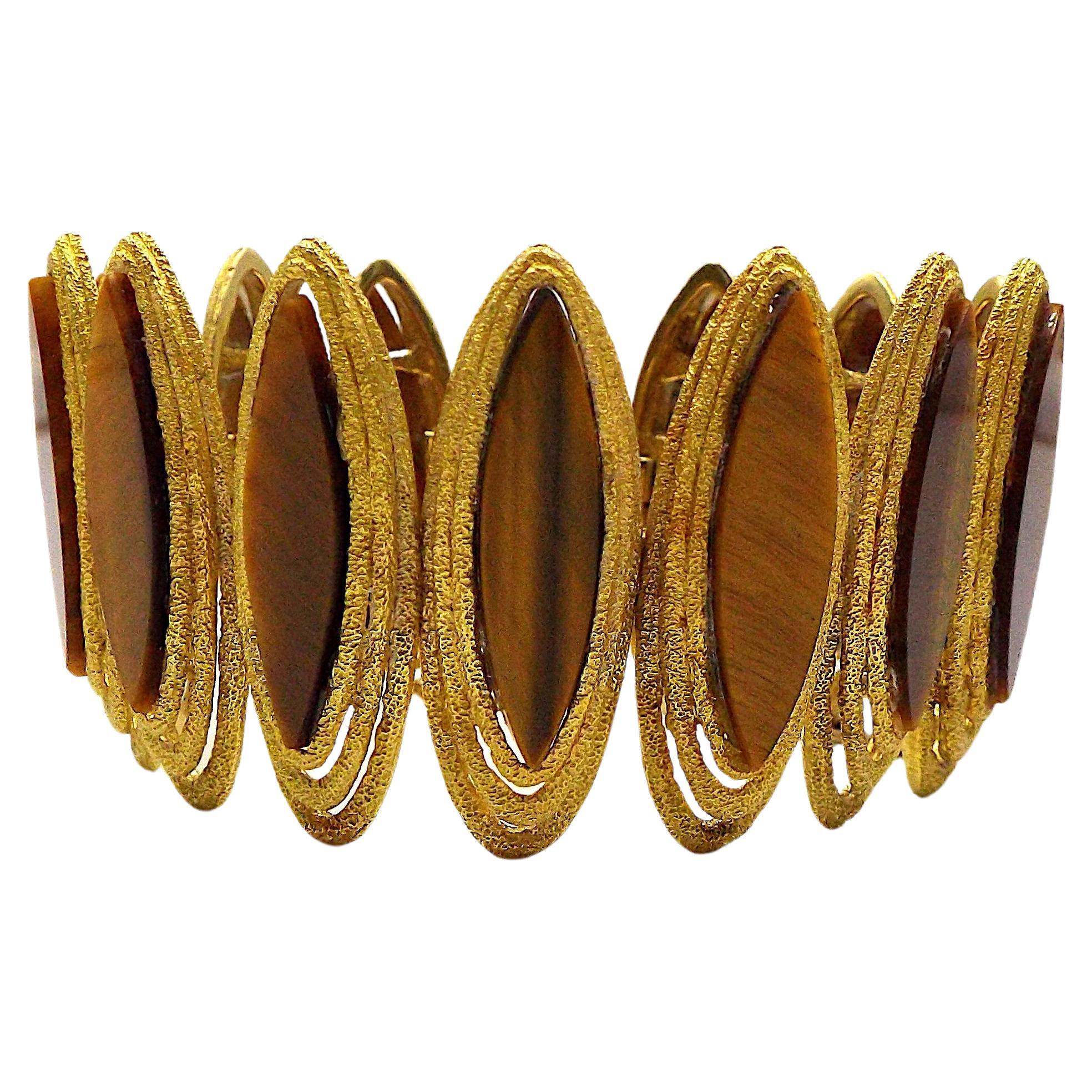 Kutchinsky Bracelet vintage en or jaune 18 carats avec œil de tigre