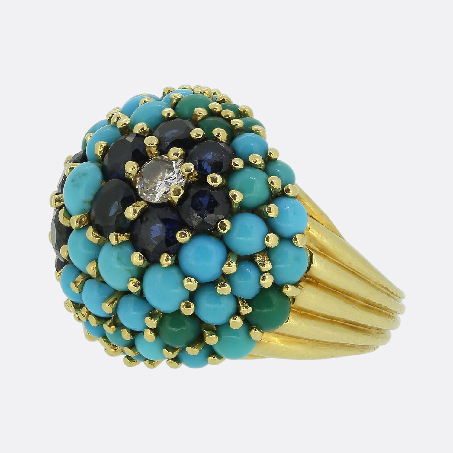 Anillo Kutchinsky Vintage Turquesa Zafiro y Diamantes Cabujón en venta