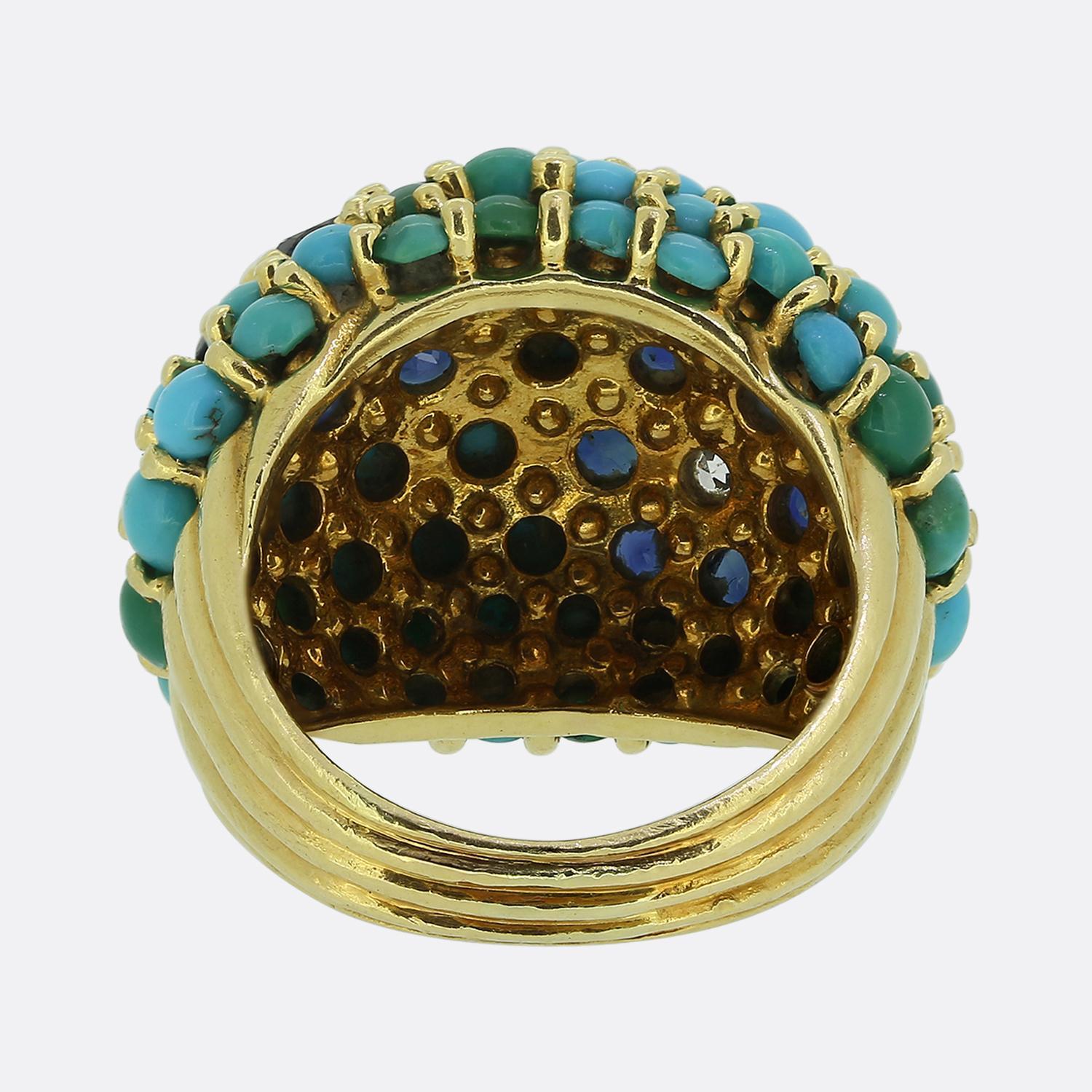 Femenino o masculino Anillo Kutchinsky Vintage Turquesa Zafiro y Diamantes en venta