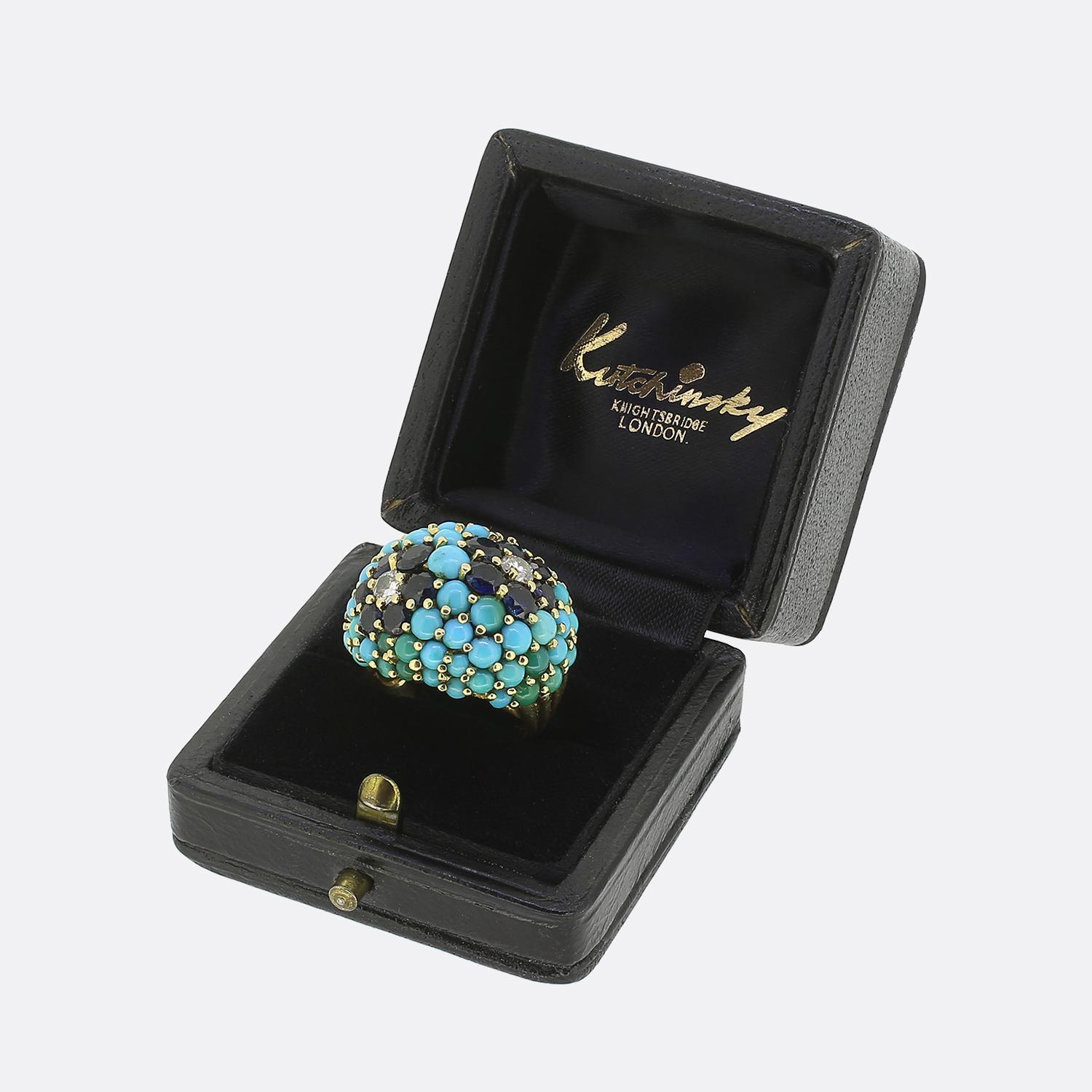 Anillo Kutchinsky Vintage Turquesa Zafiro y Diamantes en venta 1