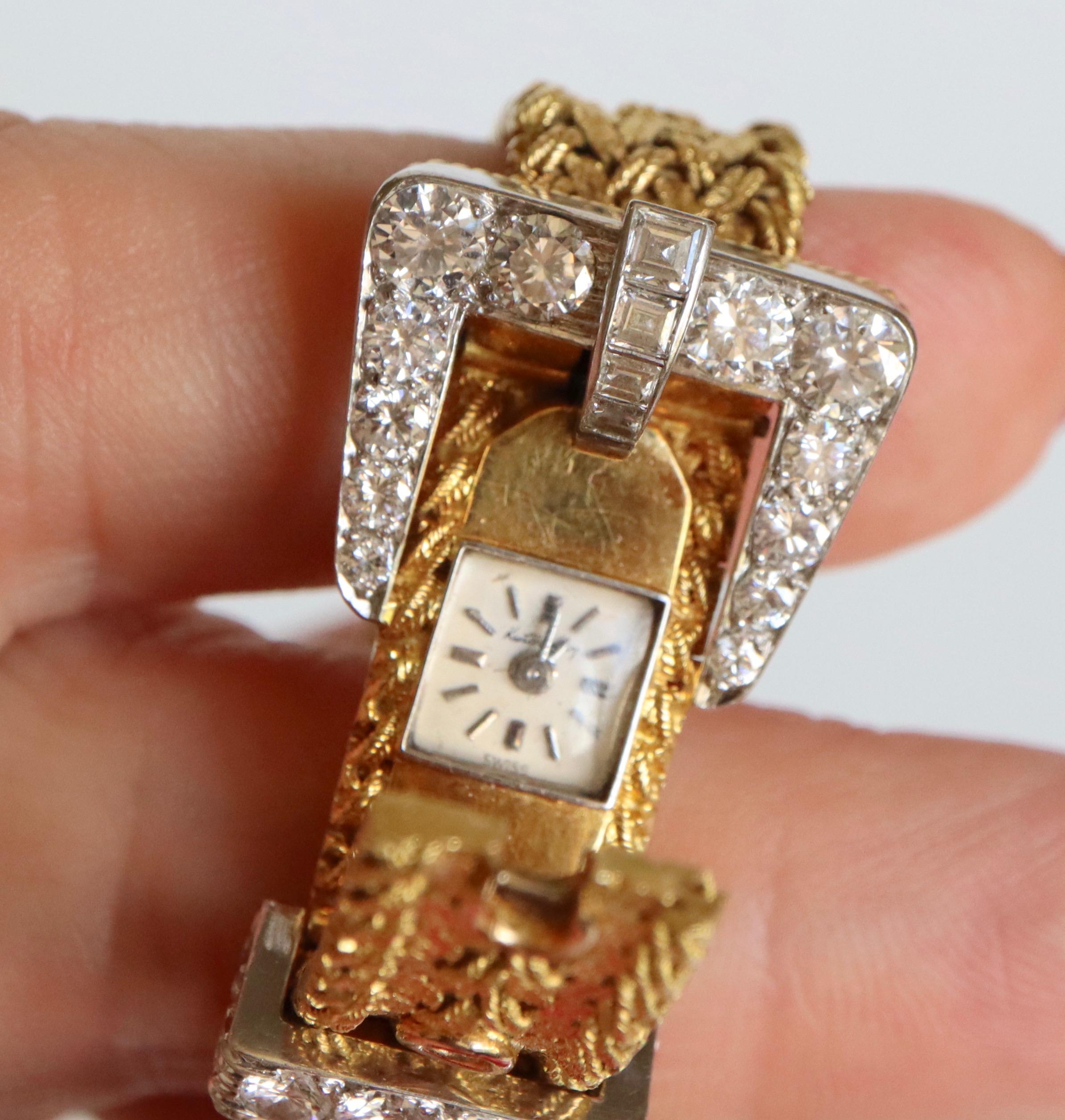 Kutchinsky Women's Secret Bracelet Watch in 18 Karat Gold 3 Carat Diamonds In Good Condition In Paris, FR