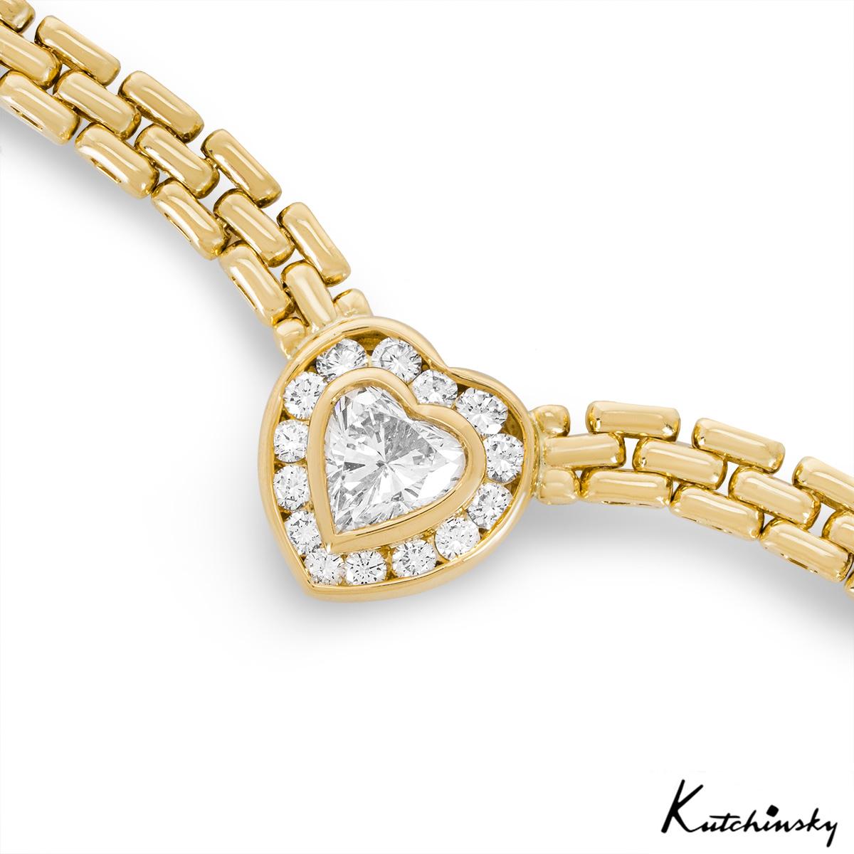 Kutchinsky Yellow Gold Diamond Heart Necklace 1.56ct TDW In Excellent Condition In London, GB