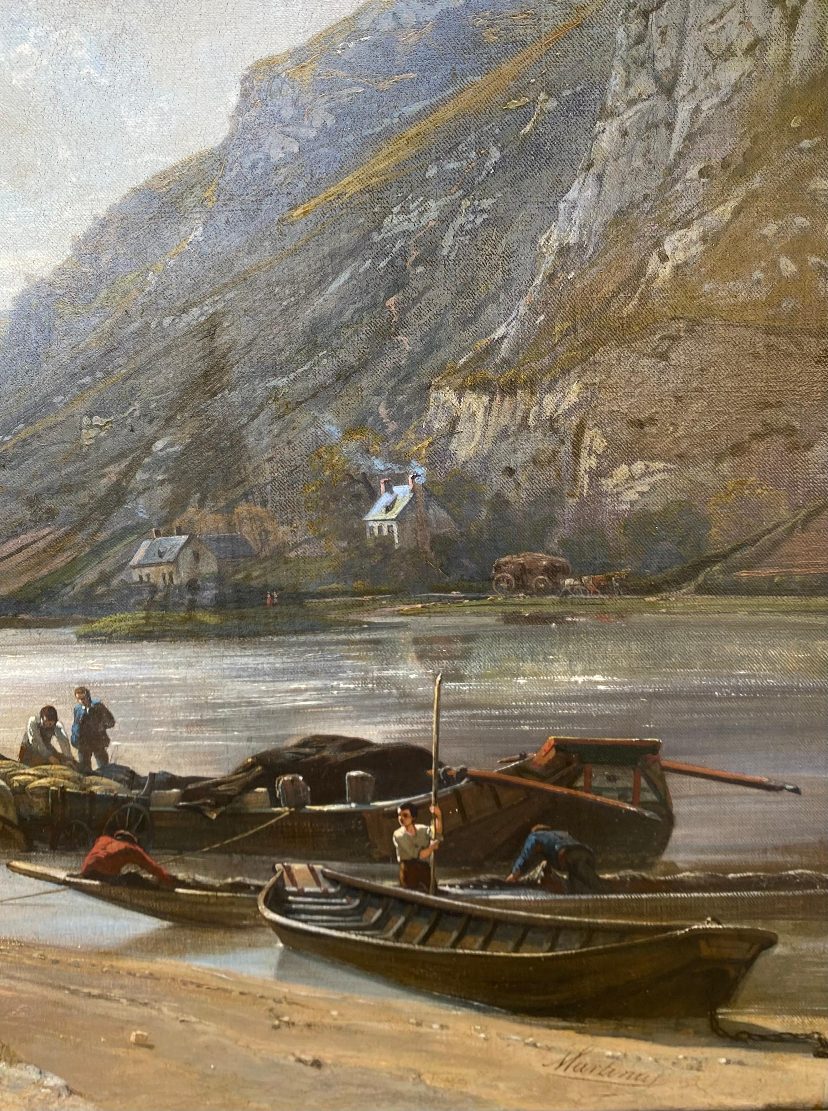 Along the River “La Meuse” by Martinus Kuytenbrouwer, 1821 – 1897, Signed - Brown Landscape Painting by Kuytenbrouwer Martinus