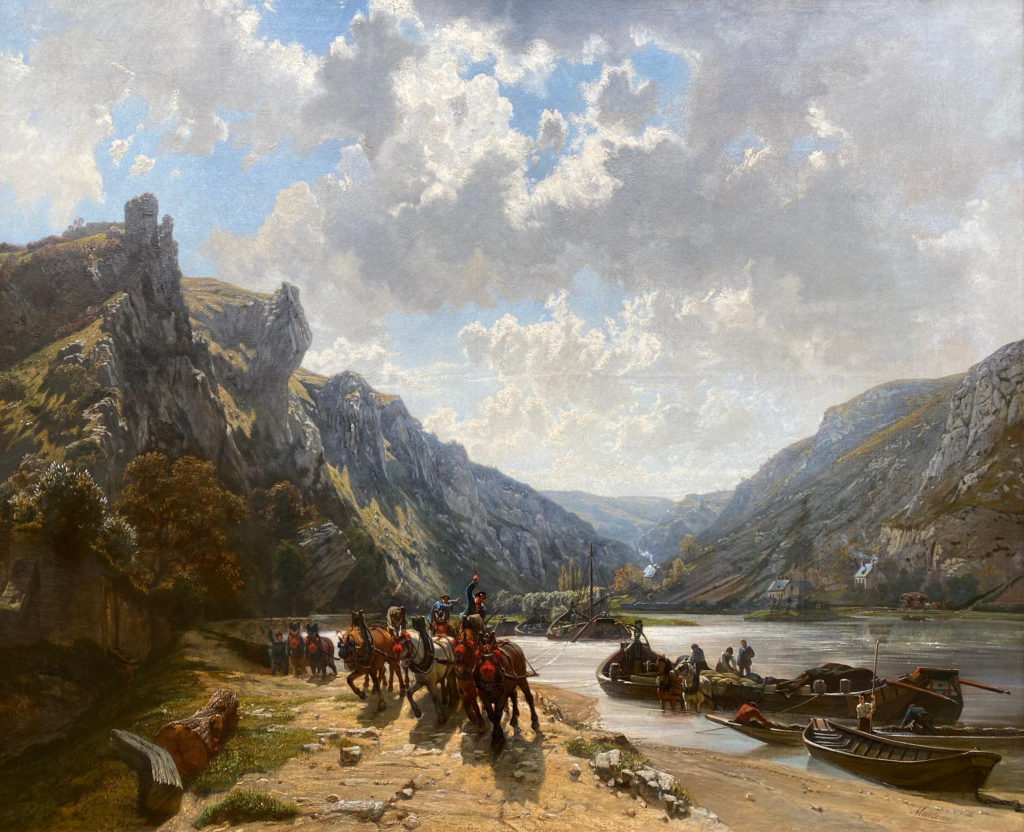 Along the River “La Meuse” by Martinus Kuytenbrouwer, 1821 – 1897, Signed - Painting by Kuytenbrouwer Martinus