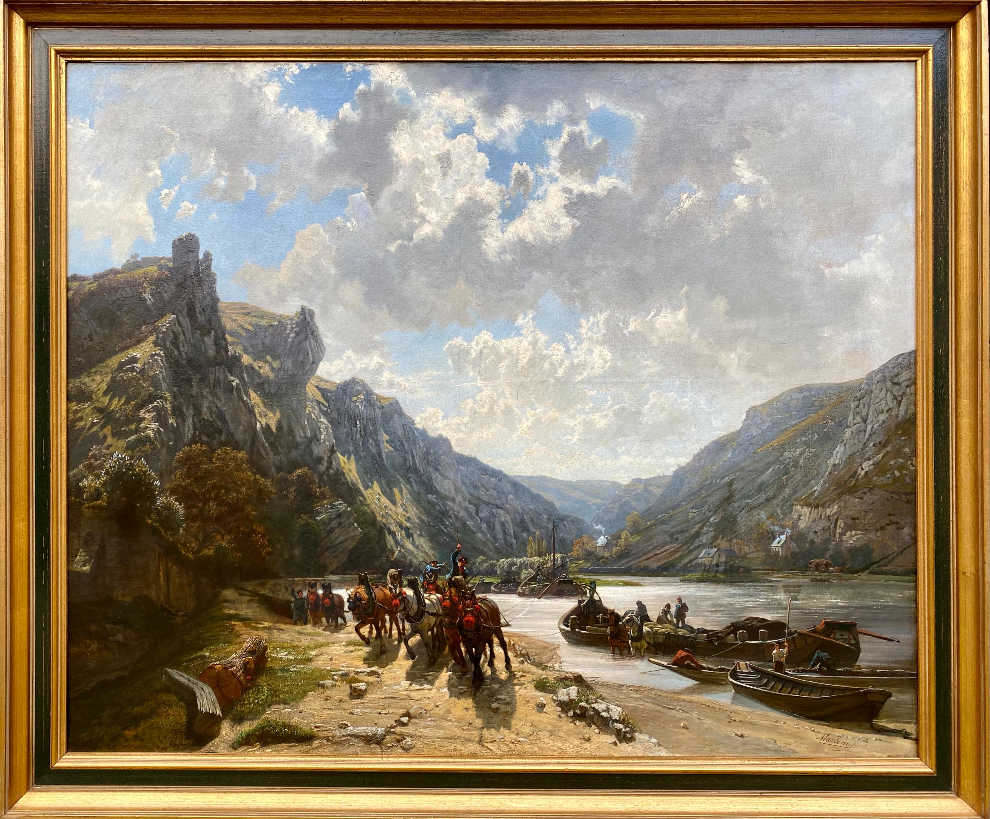 Kuytenbrouwer Martinus Landscape Painting - Along the River “La Meuse” by Martinus Kuytenbrouwer, 1821 – 1897, Signed