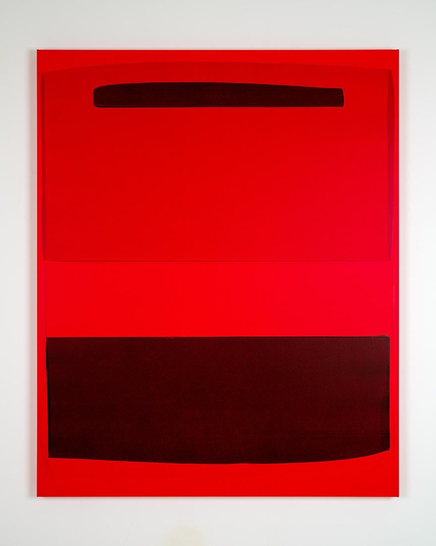 Rot 2109 von Alex Kuznetsov, Rotes abstraktes Acrylgemälde auf Leinwand im Angebot 1