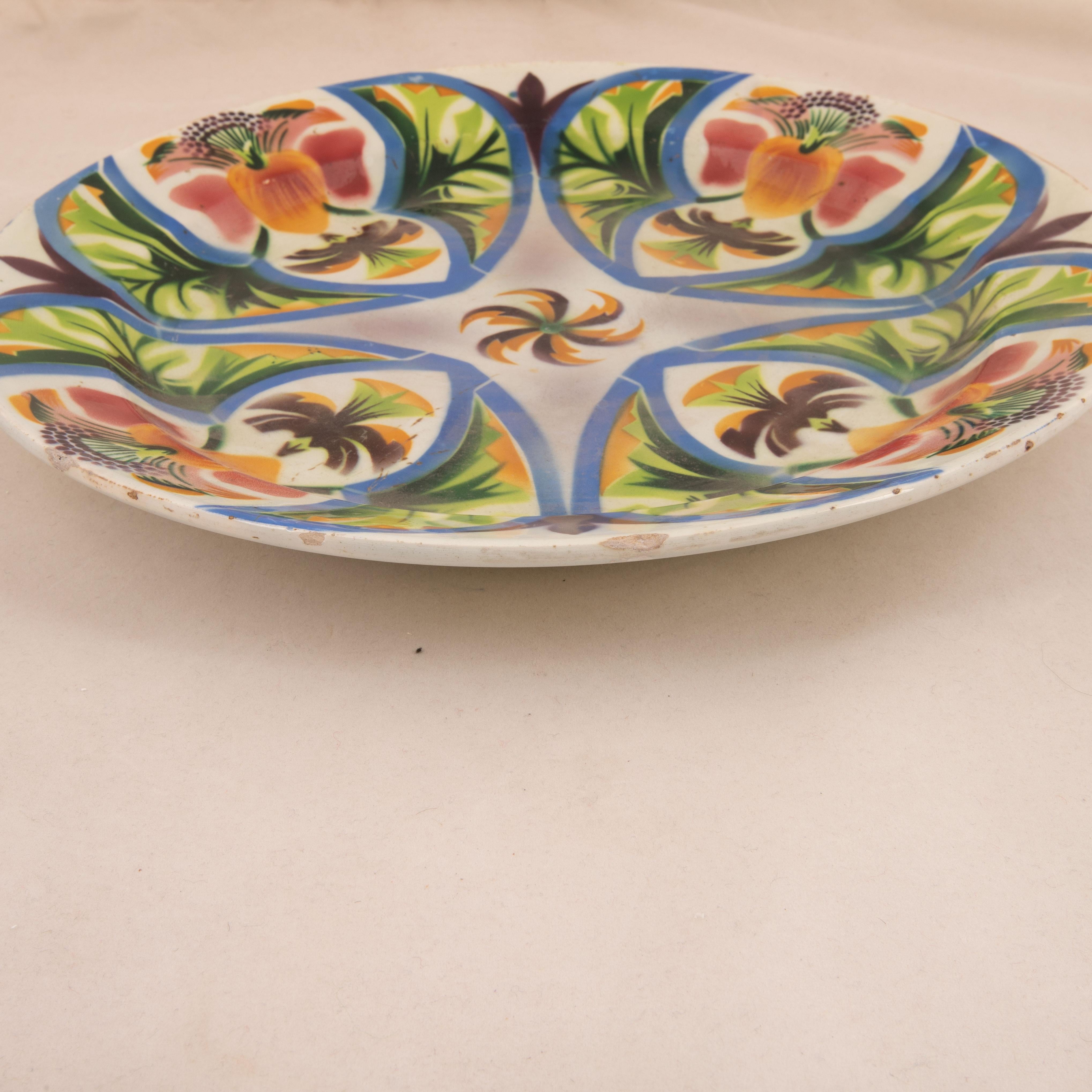 Hand-Painted Kuznetsov Ceramic Plate, Rare Design, Russia, Early 20th Century For Sale