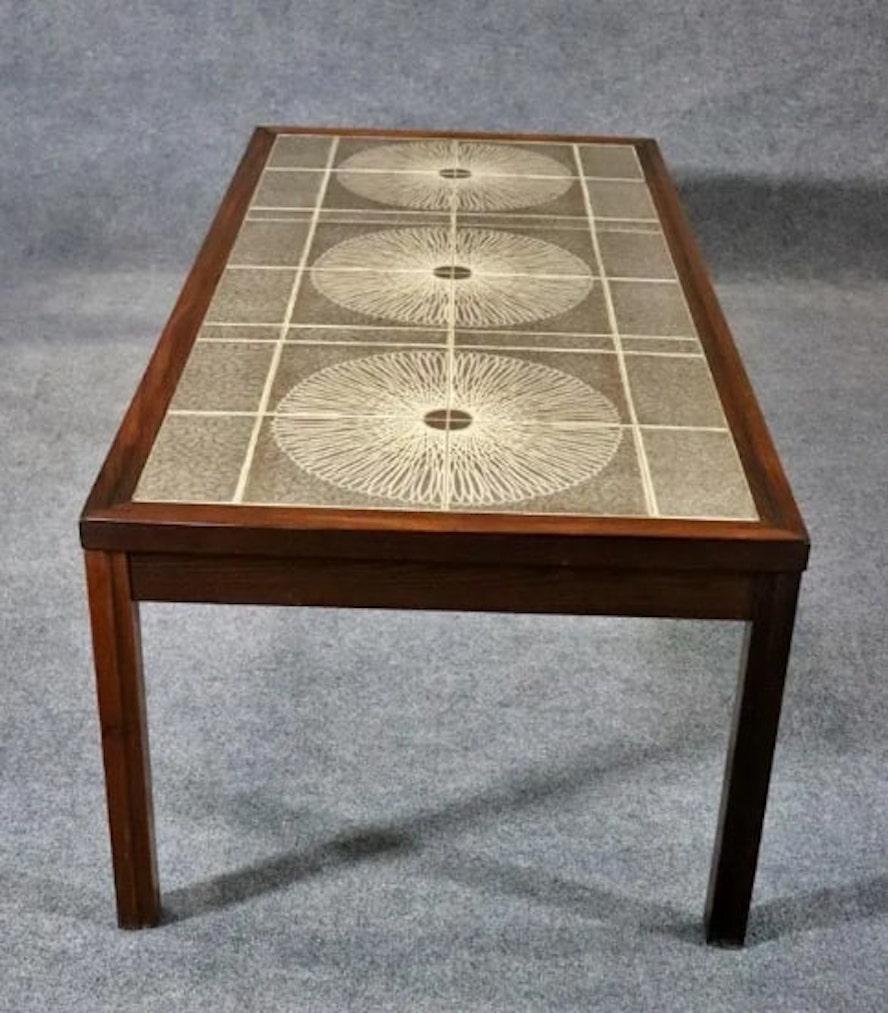 Danish coffee table with ceramic tile pattern in a rosewood frame.
Please confirm location NY or NJ.