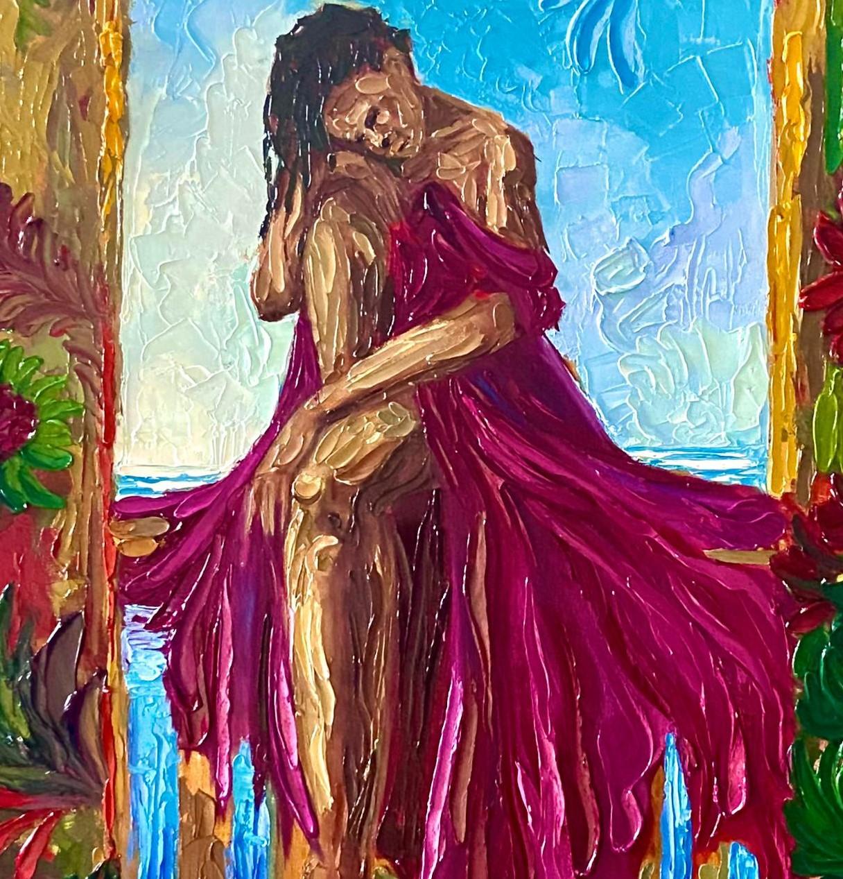 freedom 1 - Brown Figurative Painting by kwaghe Stephanie