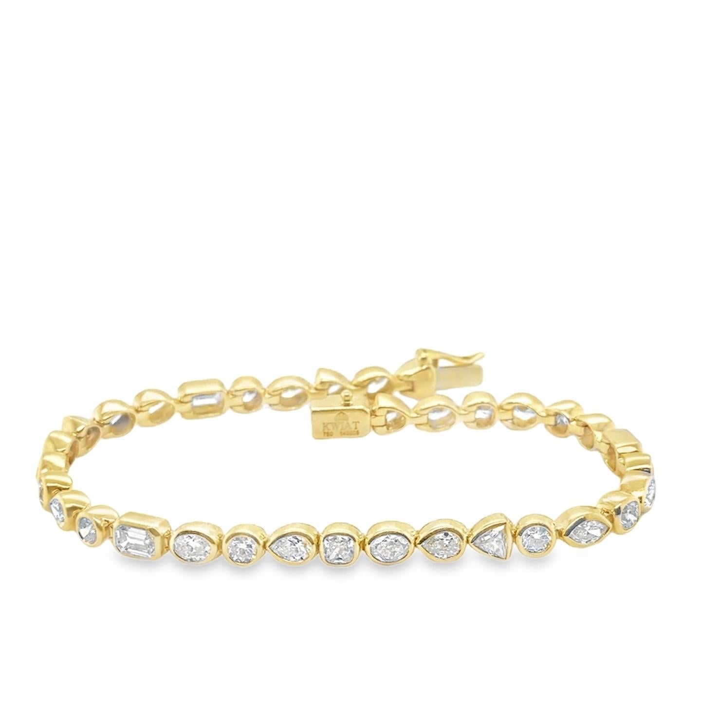 Women's or Men's KWAIT Mixed Cut Diamond Portofino Line Bracelet 18k Yellow Gold 4.50 Carat For Sale