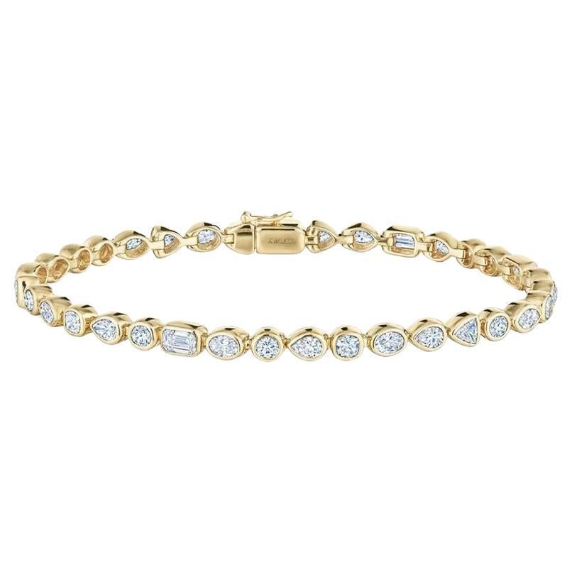 KWAIT Mixed Cut Diamond Portofino Line Bracelet 18k Yellow Gold 4.50 Carat For Sale