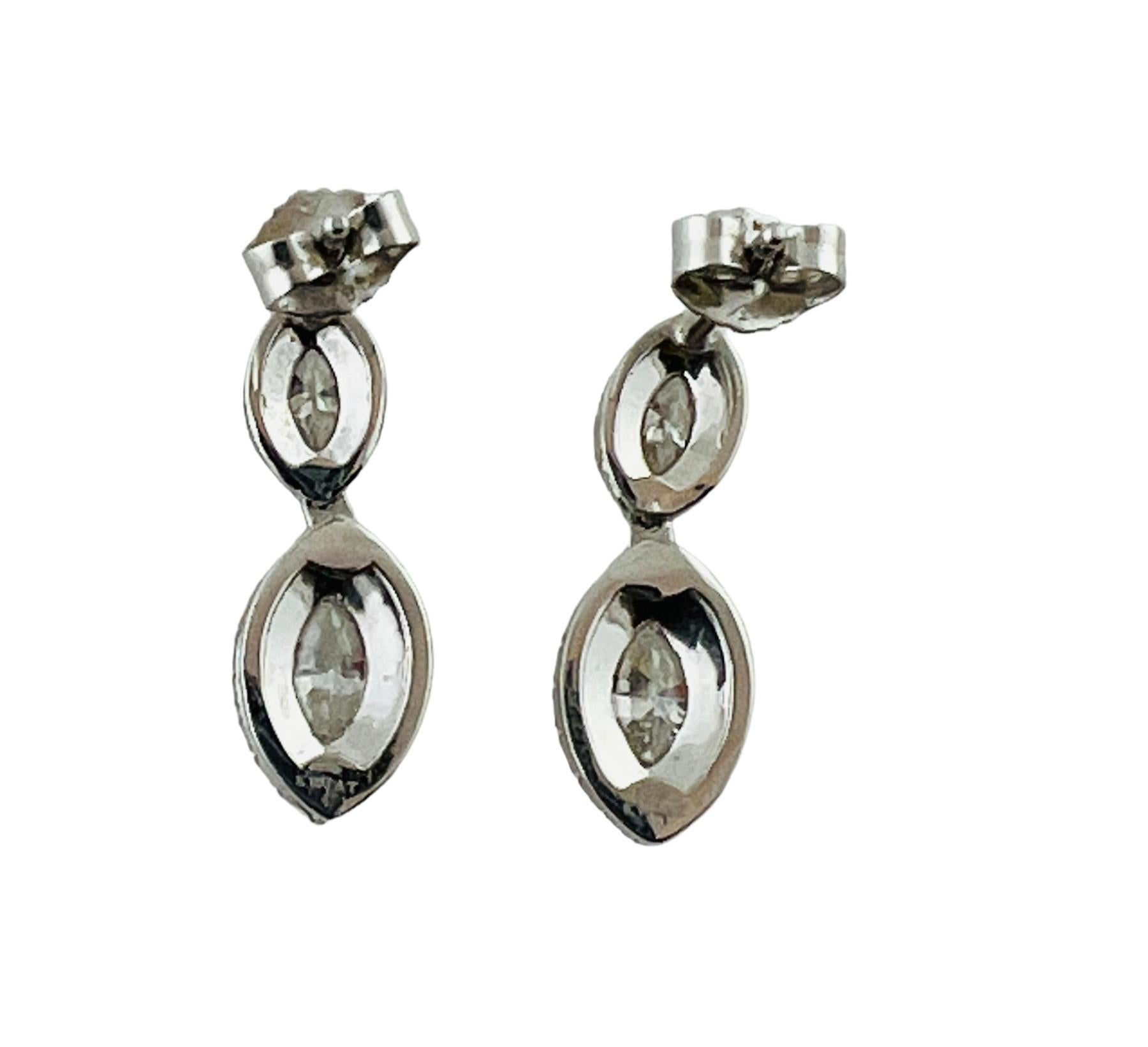 Brilliant Cut Kwait Platinum 18K White Gold Marquis Diamond Dangle Earrings #17044 For Sale