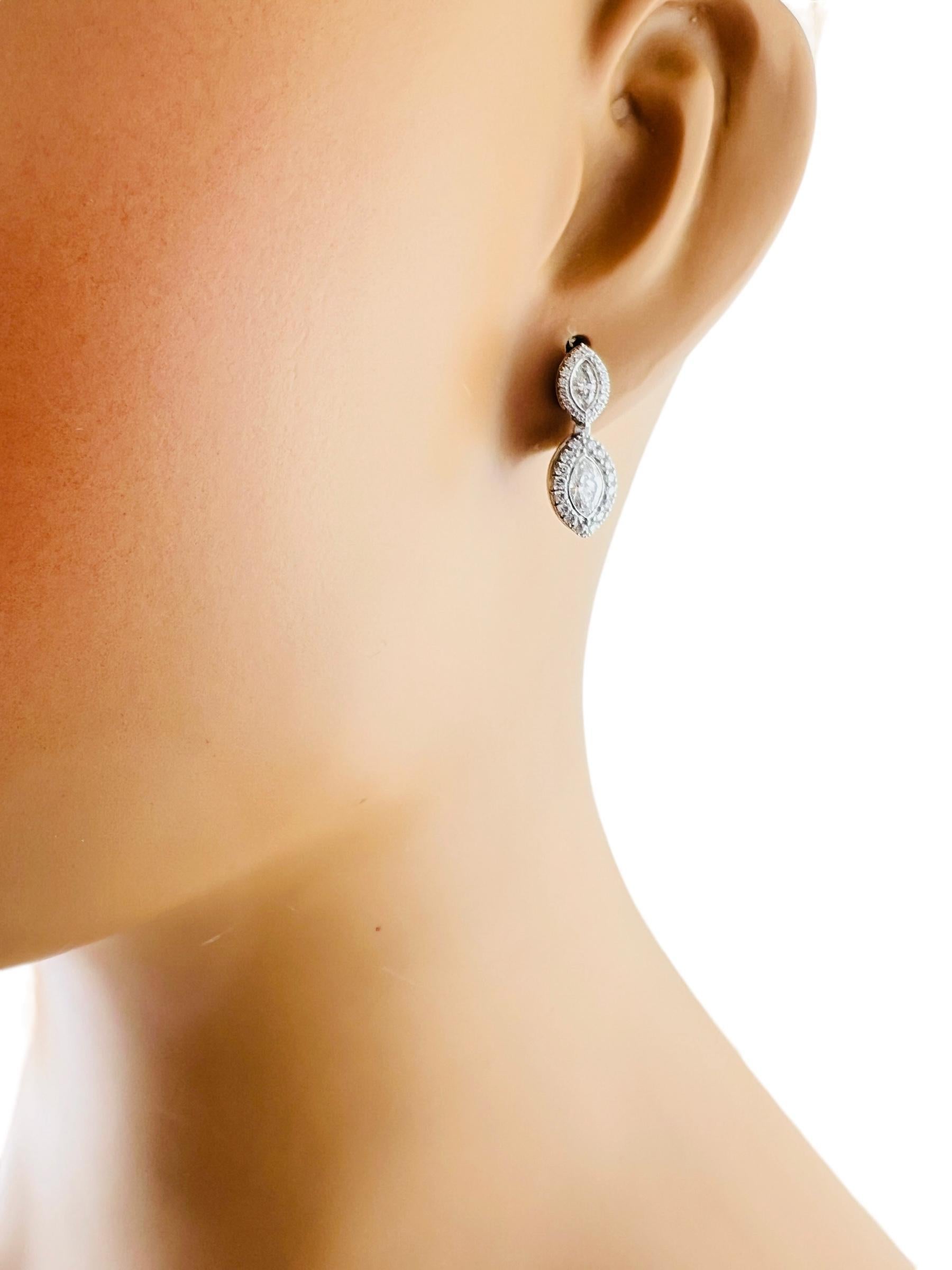 Kwait Platinum 18K White Gold Marquis Diamond Dangle Earrings #17044 For Sale 2