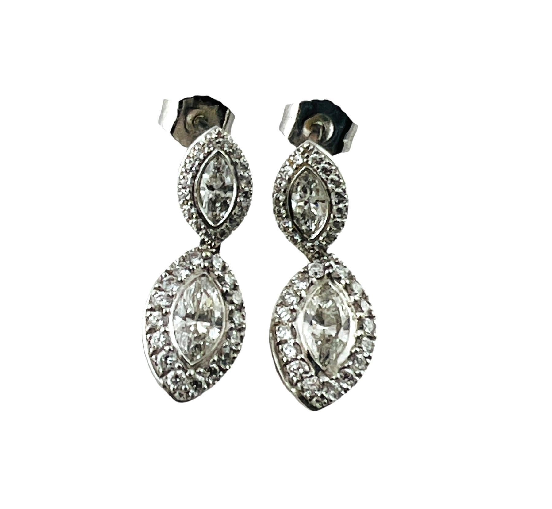 Kwait Platinum 18K White Gold Marquis Diamond Dangle Earrings #17044 For Sale