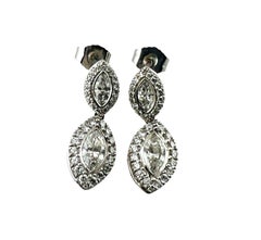 Kwait Platinum 18K White Gold Marquis Diamond Dangle Earrings #17044