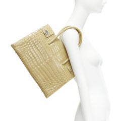 KWANPEN beige scaled leather turnlock buckles side panels tote bag