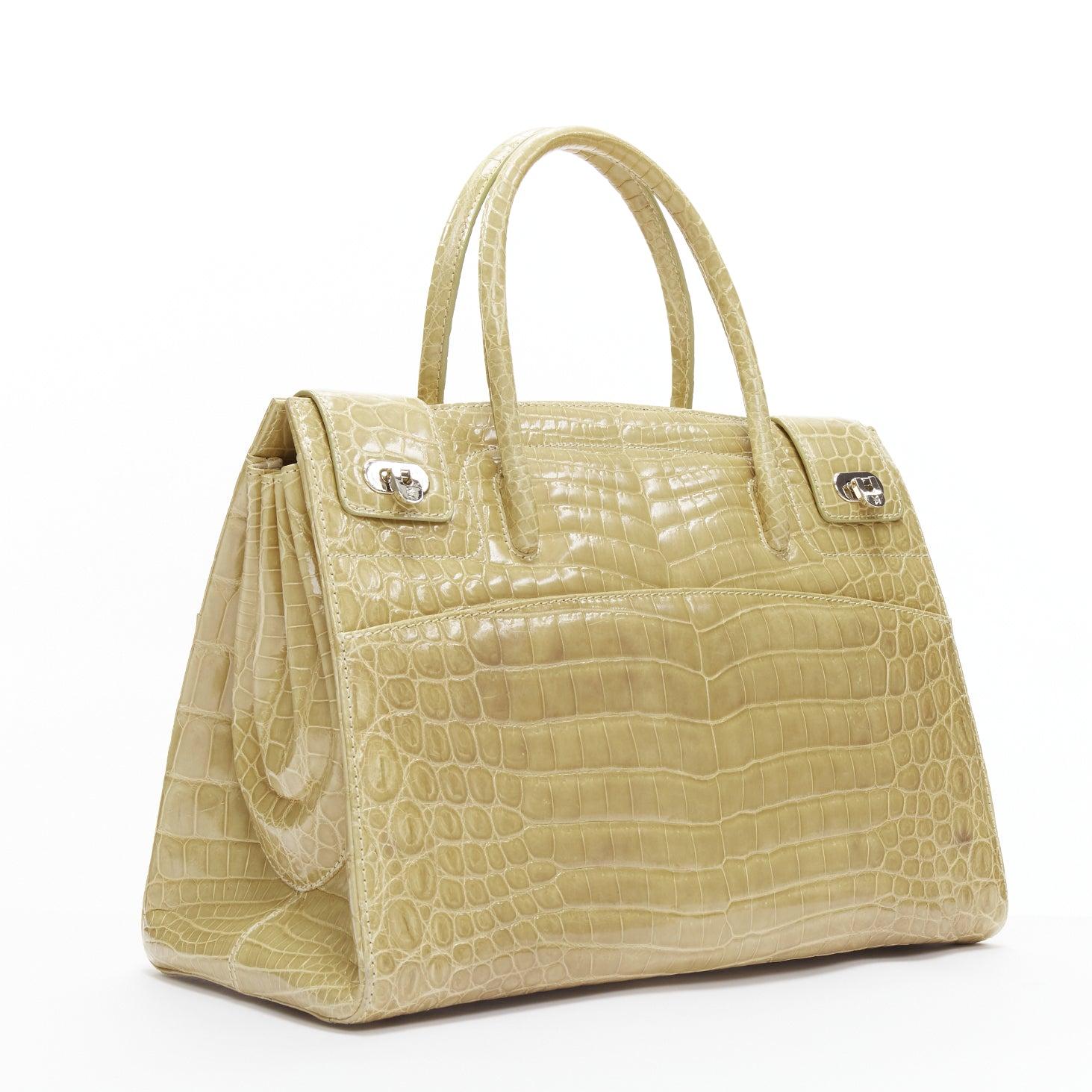 Beige KWANPEN beige scaled leather turnlock buckles side panels tote bag For Sale
