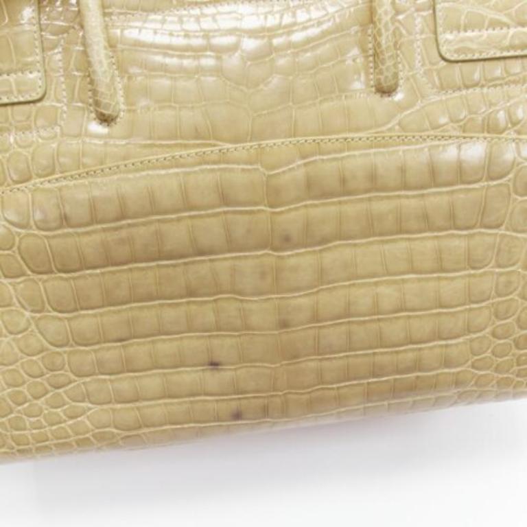 KWANPEN borsa in pelle squamata beige con fibbie laterali a scatto in vendita 4