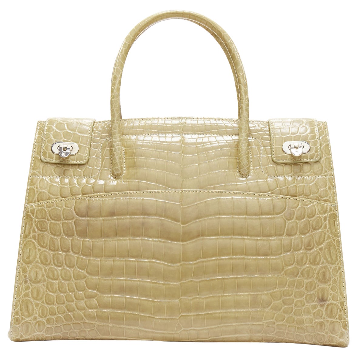 KWANPEN beige scaled leather turnlock buckles side panels tote bag