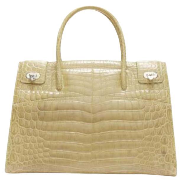 KWANPEN sac fourre-tout à panneaux latéraux en cuir écaillé beige à boucles tournantes