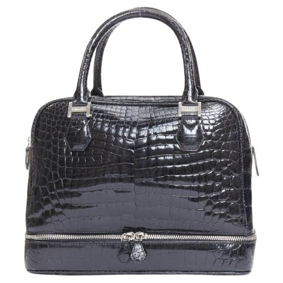 KWANPEN black high shine glossy scaled leather hardware zipper top handbag
