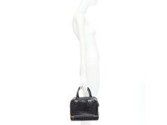 KWANPEN black high shine glossy scaled leather zipper top handbag