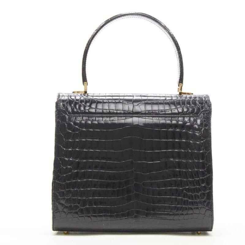 Women's KWANPEN black polished leather gold turnlock crossbody flap satchel bag For Sale