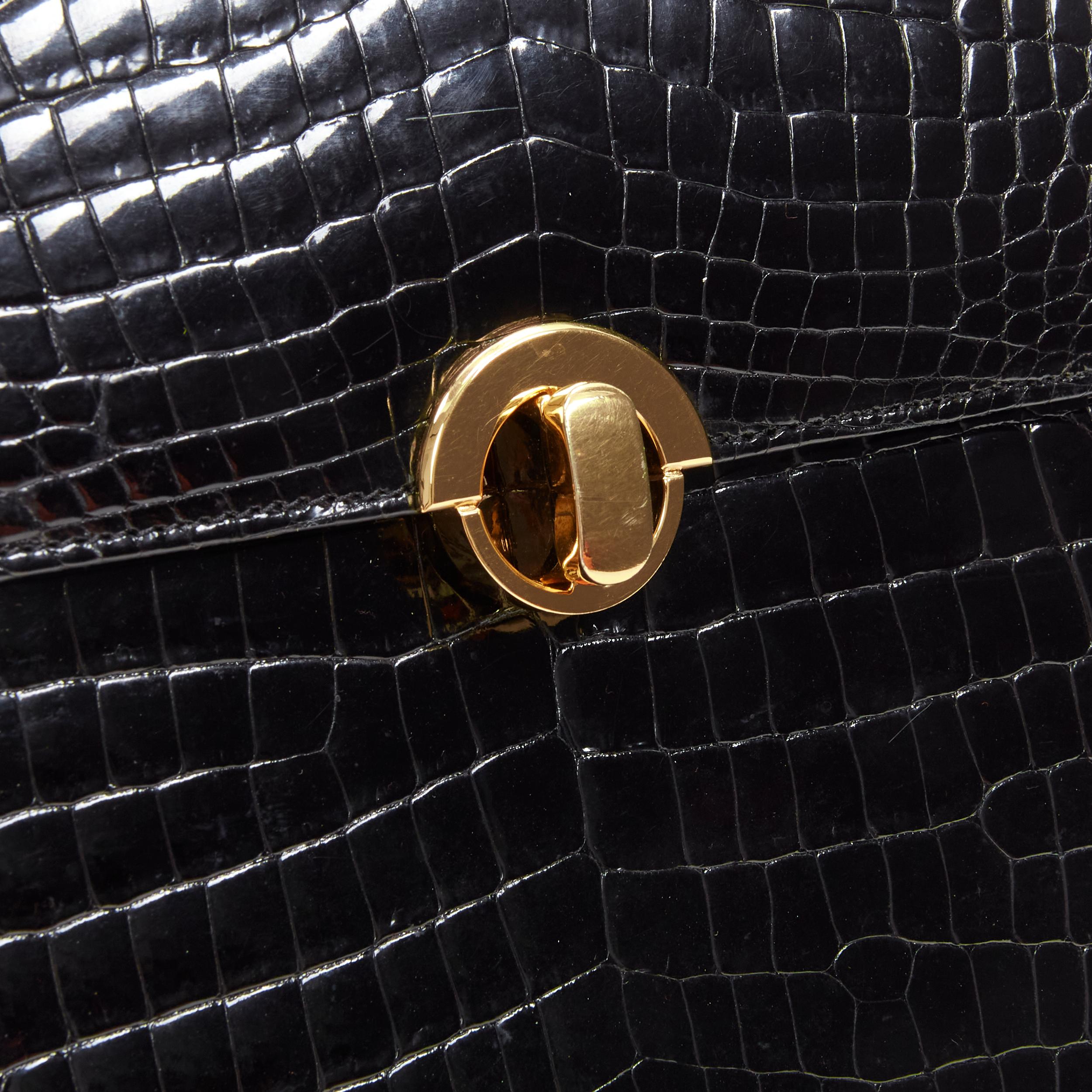 KWANPEN black polished leather gold turnlock crossbody flap satchel bag For Sale 1