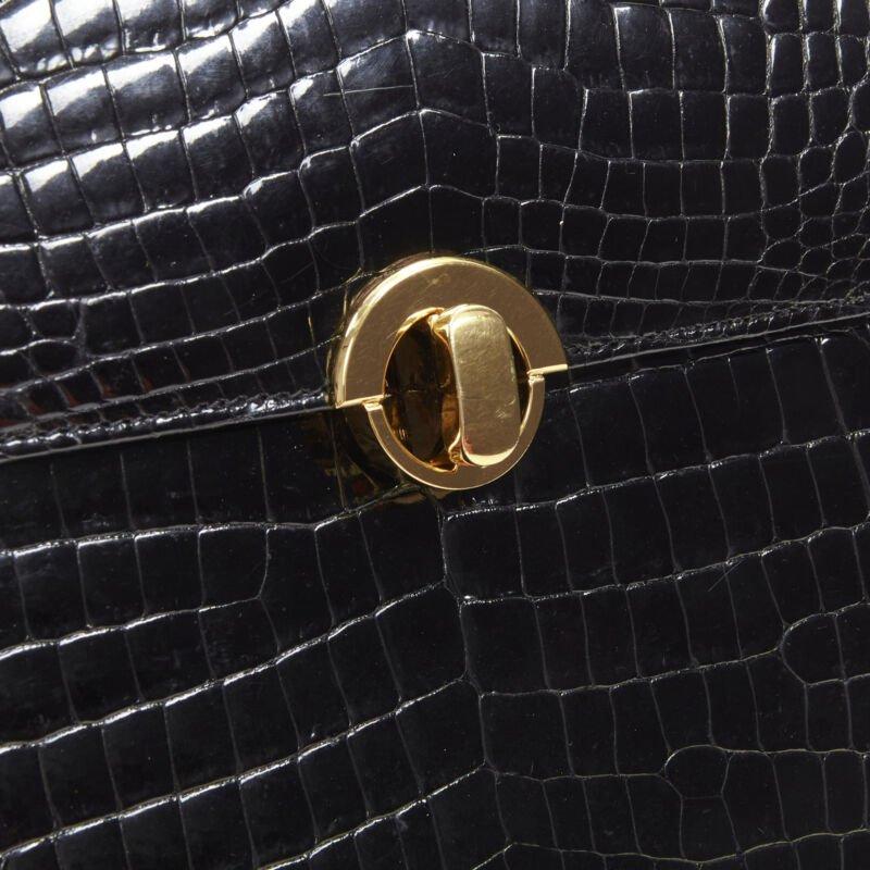 KWANPEN black polished leather gold turnlock crossbody flap satchel bag For Sale 2