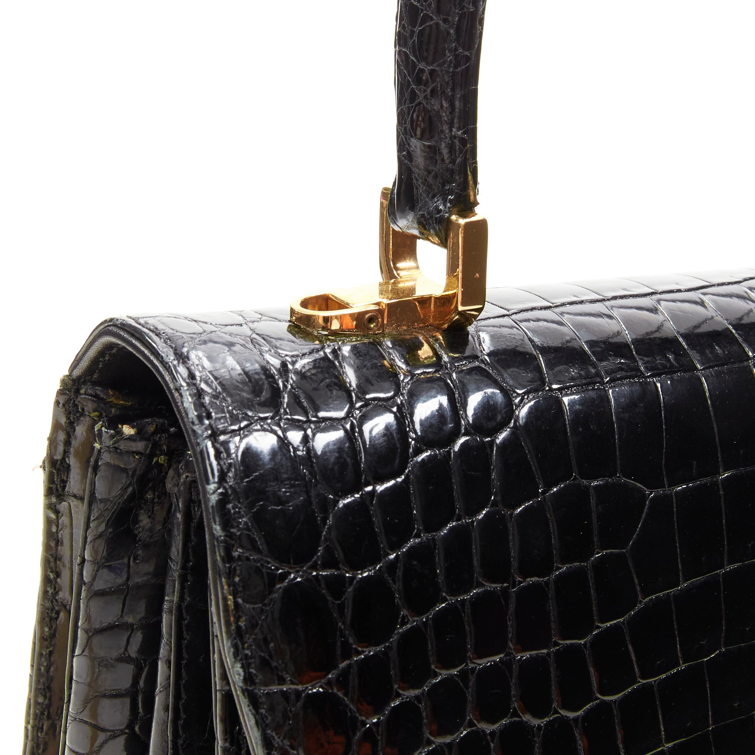 KWANPEN black polished leather gold turnlock crossbody flap satchel bag For Sale 2