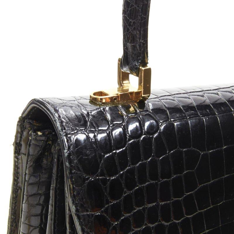 KWANPEN black polished leather gold turnlock crossbody flap satchel bag For Sale 3