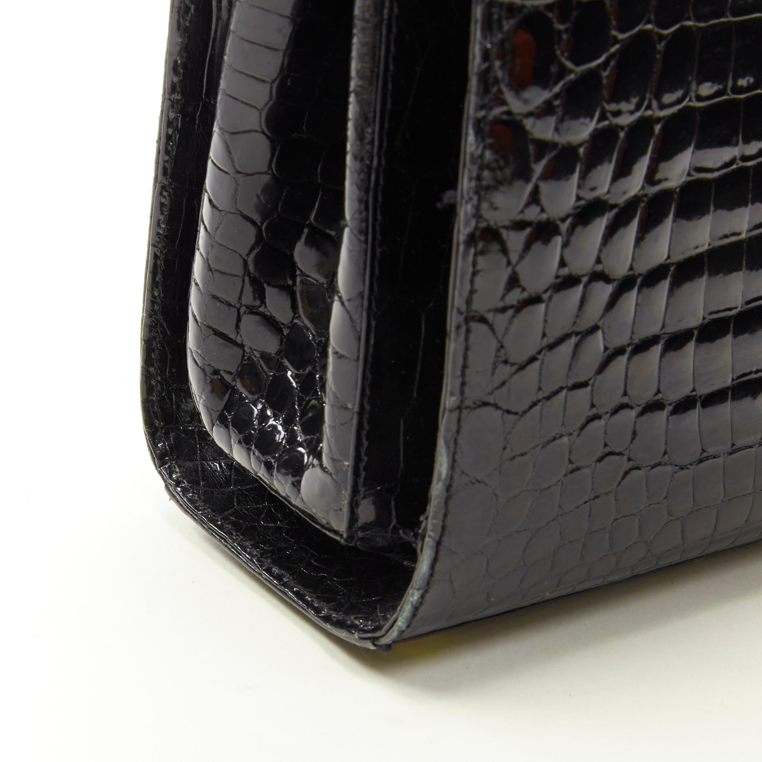 KWANPEN black polished leather gold turnlock crossbody flap satchel bag For Sale 3