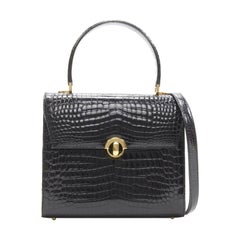 KWANPEN black polished leather gold turnlock crossbody flap satchel bag