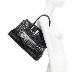 KWANPEN black polished scaled leather silver animal buckle executive tote bag