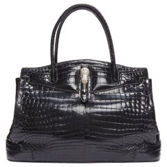 KWANPEN black polished scaled leather silver animal buckle executive tote bag