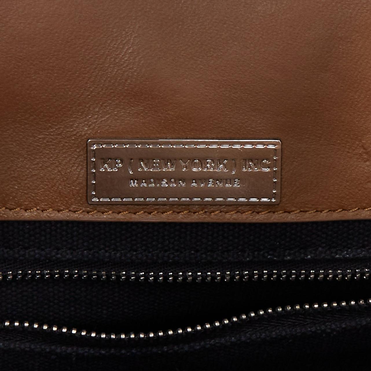 KWANPEN brown leather trim black canvas satchel tote bag in vendita 3