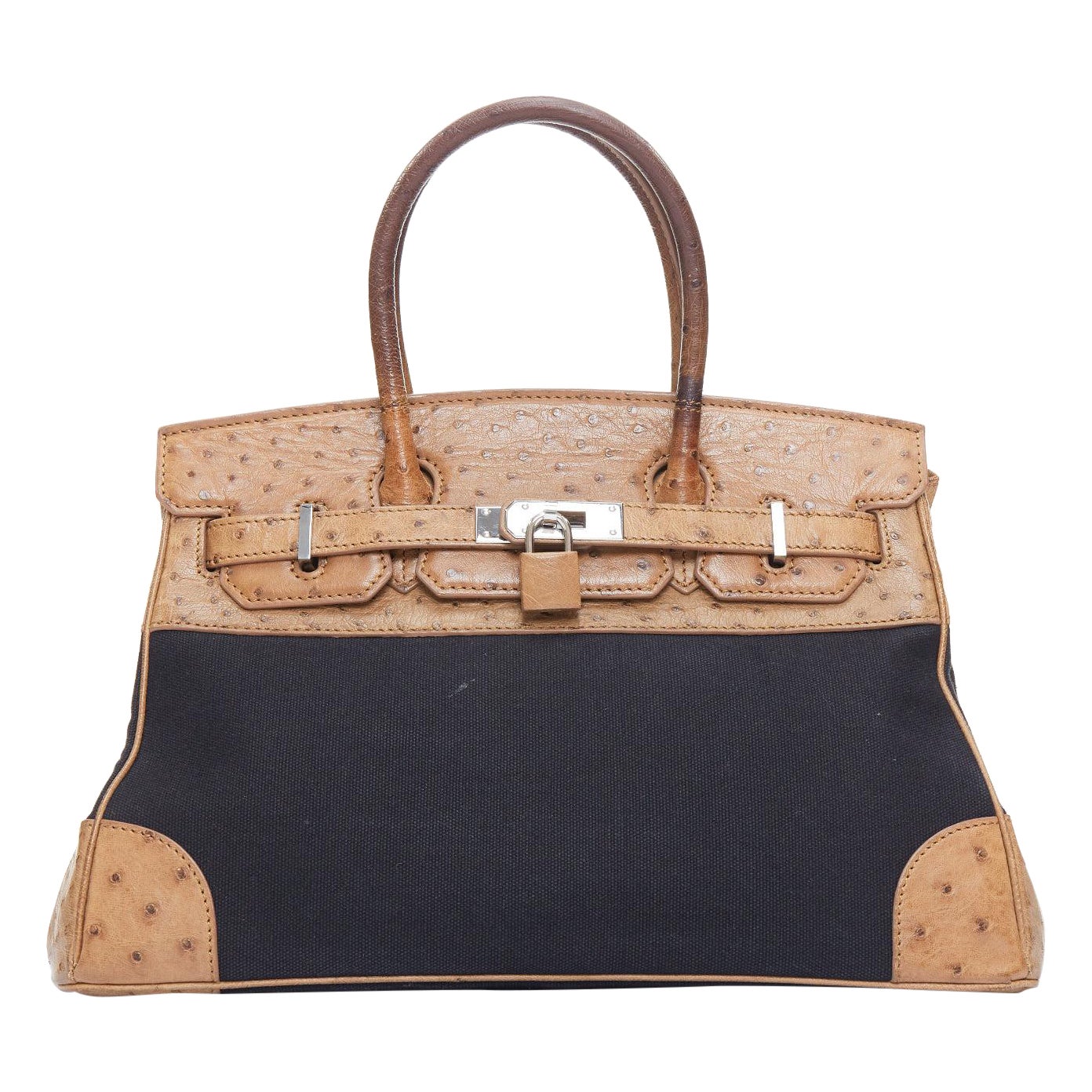 KWANPEN bolso tote satchel de lona negro con ribetes de cuero marrón