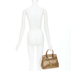 KWANPEN brown ostrich leather gold hardware top handle structured executive bag
