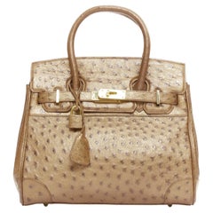 KWANPEN brown ostrich leather gold hardware top handle structured executive bag