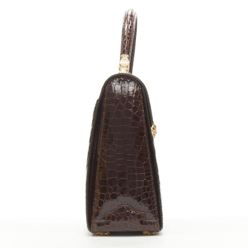 KWANPEN brown polished gold scaled leather hardware crossbody satchel bag In Excellent Condition For Sale In Hong Kong, NT