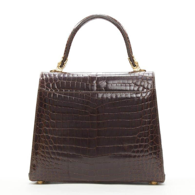 Women's KWANPEN brown polished gold scaled leather hardware crossbody satchel bag For Sale