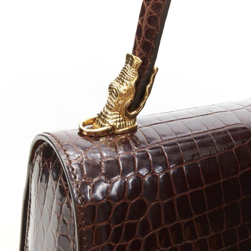 KWANPEN brown polished gold scaled leather hardware crossbody satchel bag For Sale 2