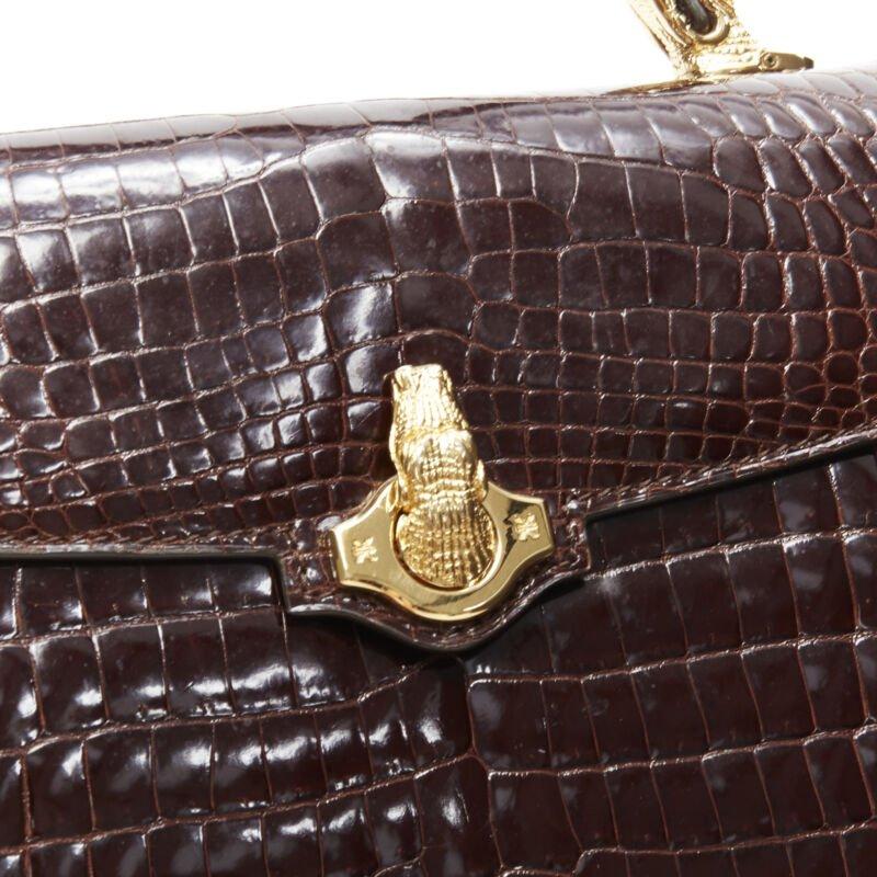 KWANPEN brown polished gold scaled leather hardware crossbody satchel bag For Sale 3